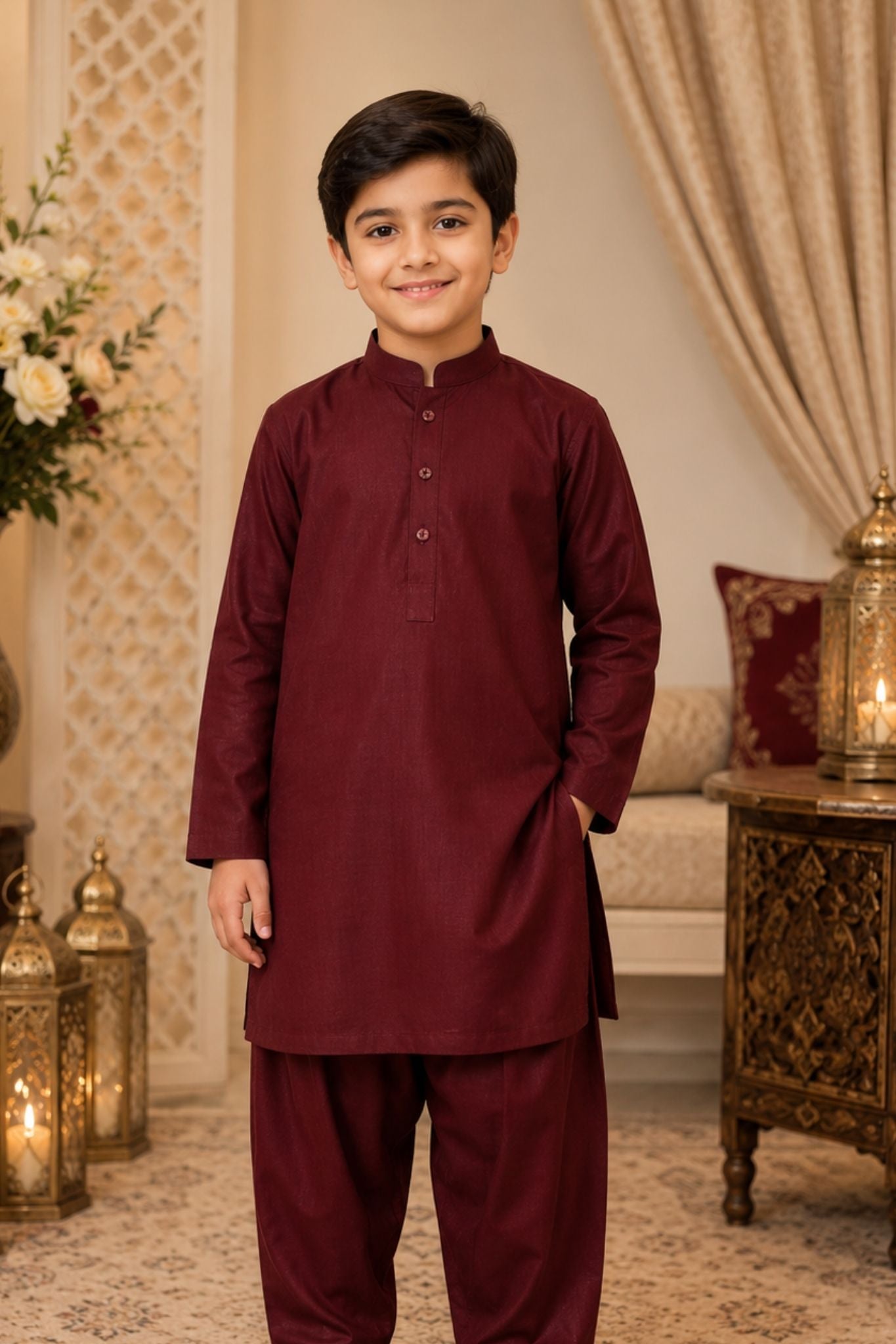 White kurta shalwar.B4006 (Meroon)