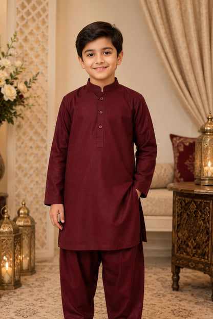 White kurta shalwar.B4006 (Meroon)