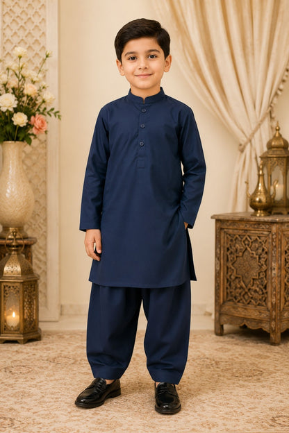 White kurta shalwar.B4006 (Blue)