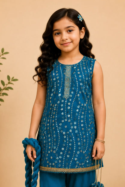 4 - piece embroidered Gharara Suit with Dupatta and Batwa.