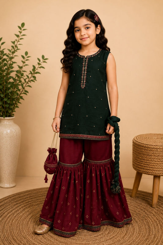 Chiffon hand embroidered Kameez with gharara 10385