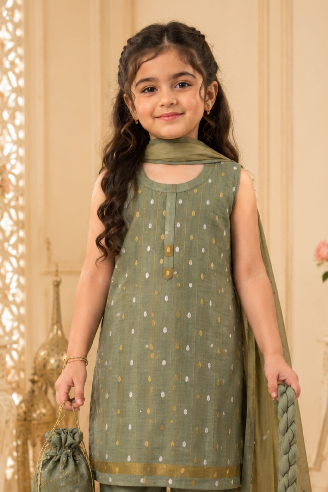 4 - piece Kameez Suit with Dupatta and Batwa. G10420