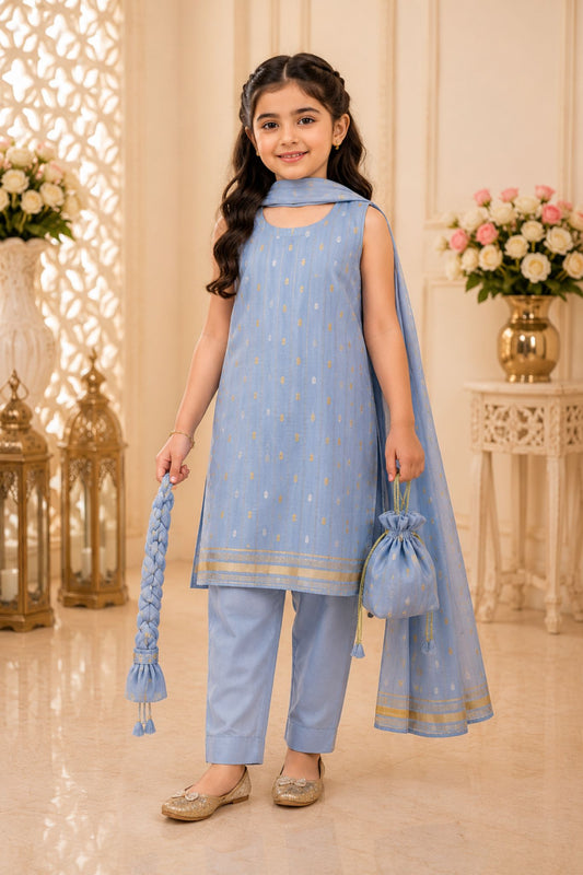 4 - piece Kameez Suit with Dupatta and Batwa. G104207 (ferozi)