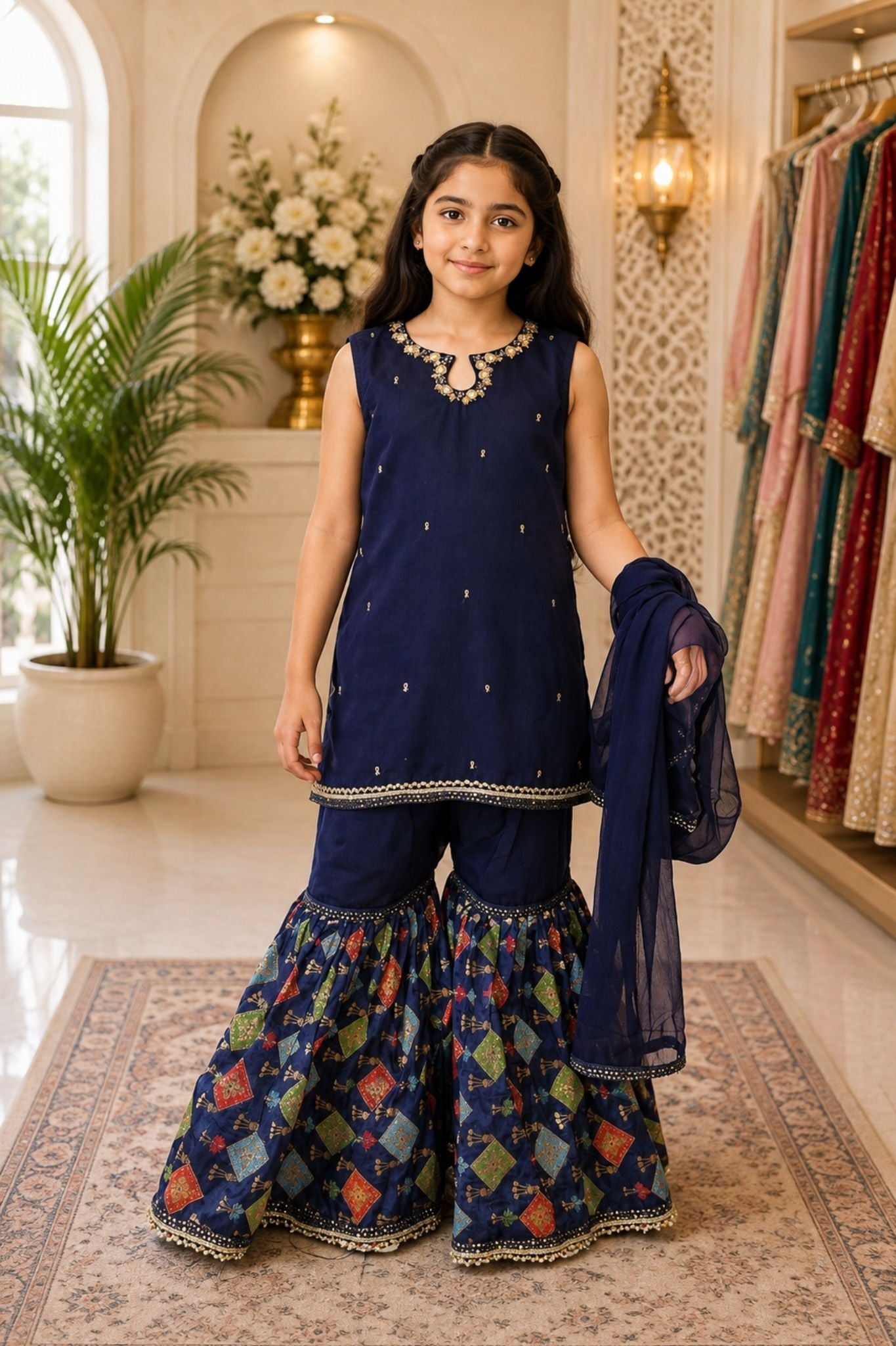 4 - piece embroidered  Gharara Suit with Dupatta and Batwa. Hyderabadi  1 (0001)