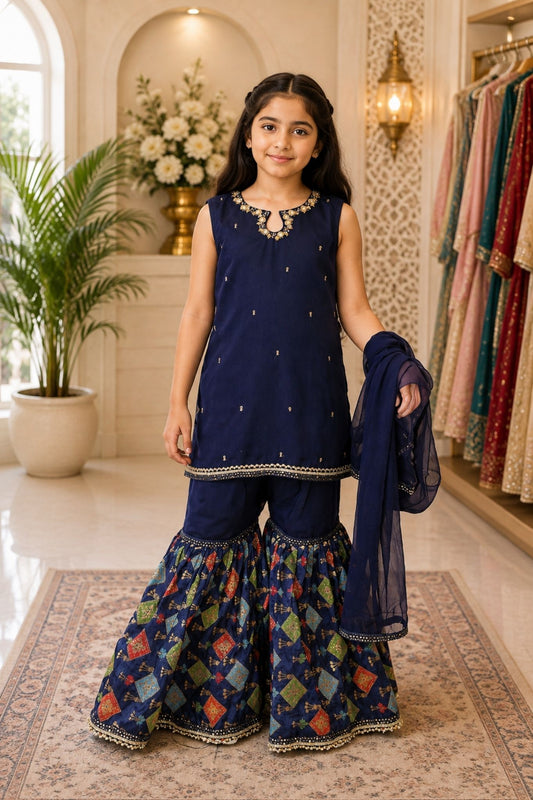 4 - piece embroidered  Gharara Suit with Dupatta and Batwa. Hyderabadi  1 (0001)