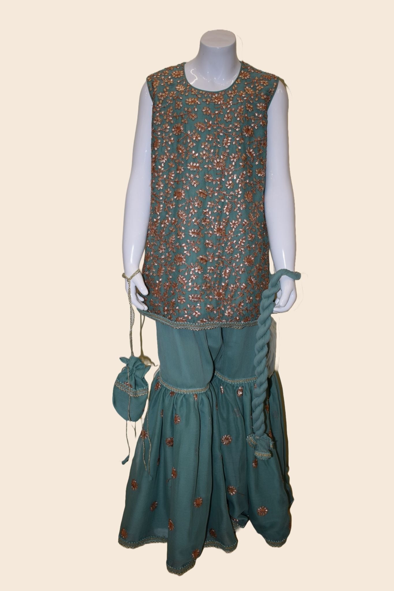 Chiffon Gota embroidered Kameez with Gharara