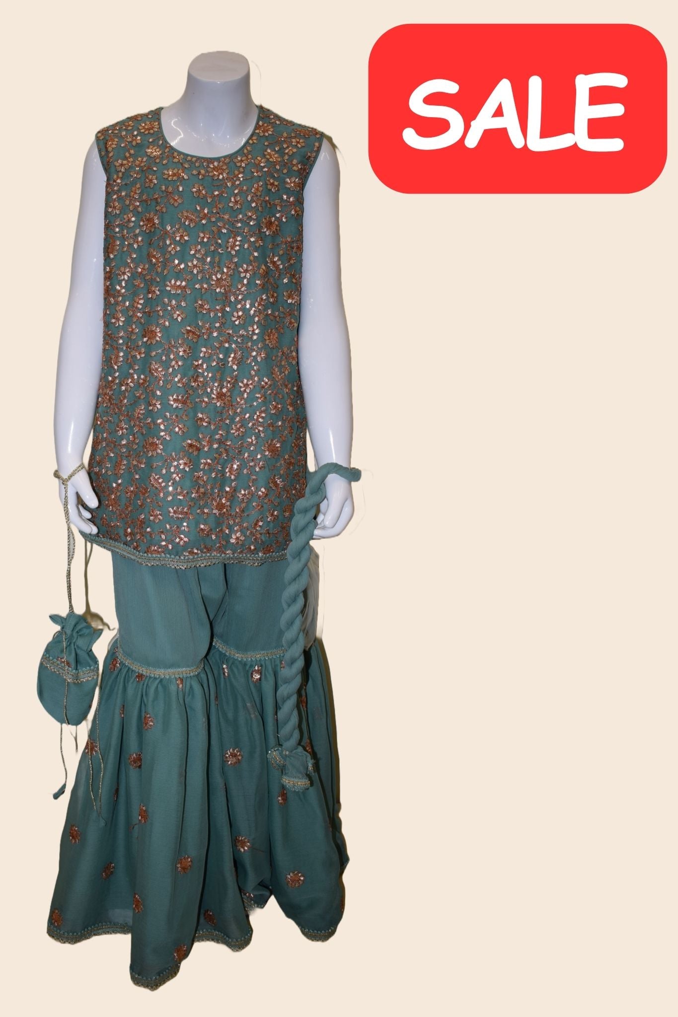 Chiffon Gota embroidered Kameez with Gharara