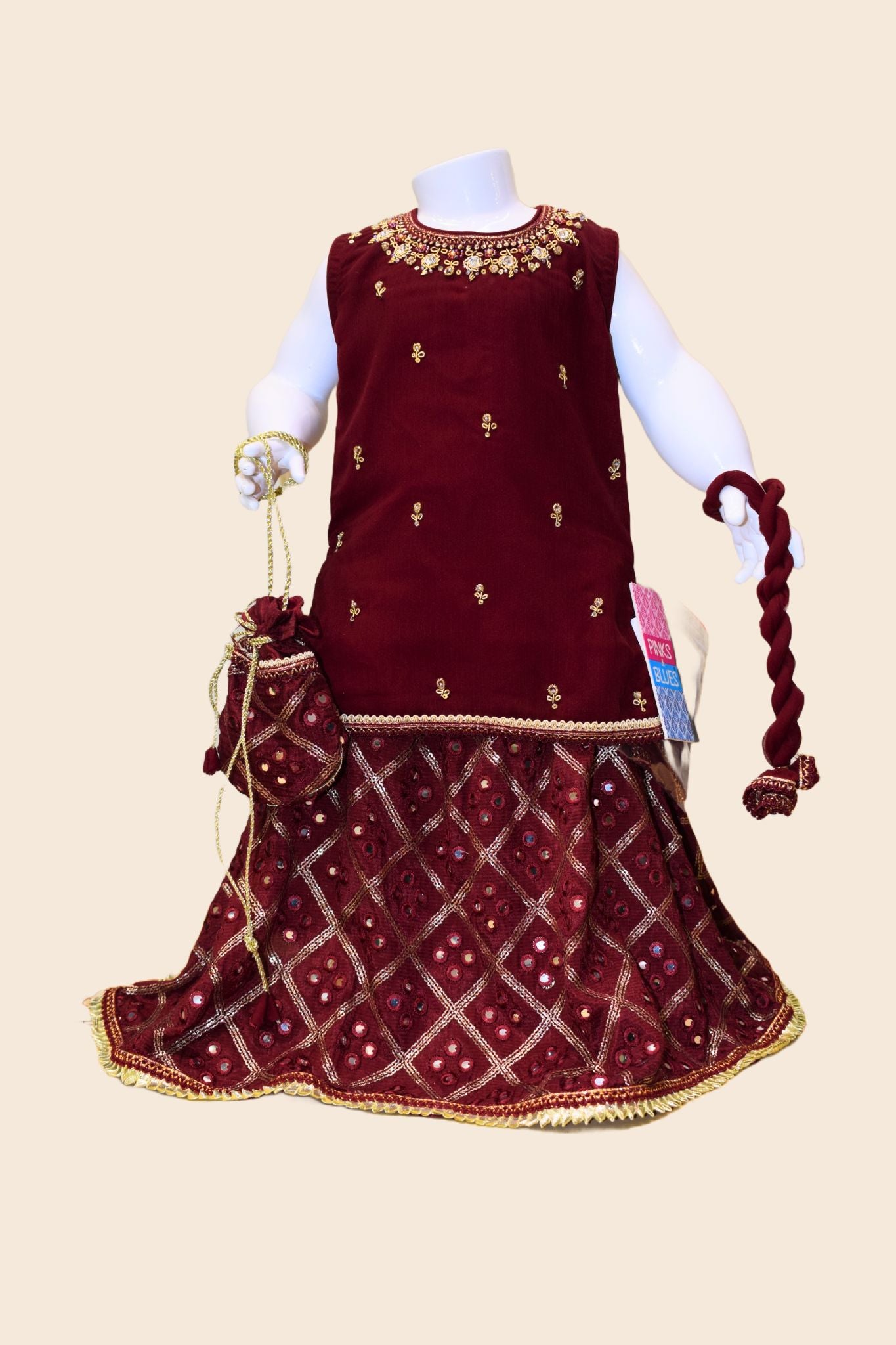 4 - piece Hand Embroidered  Sharara Suit with Dupatta and Batwa. G10504