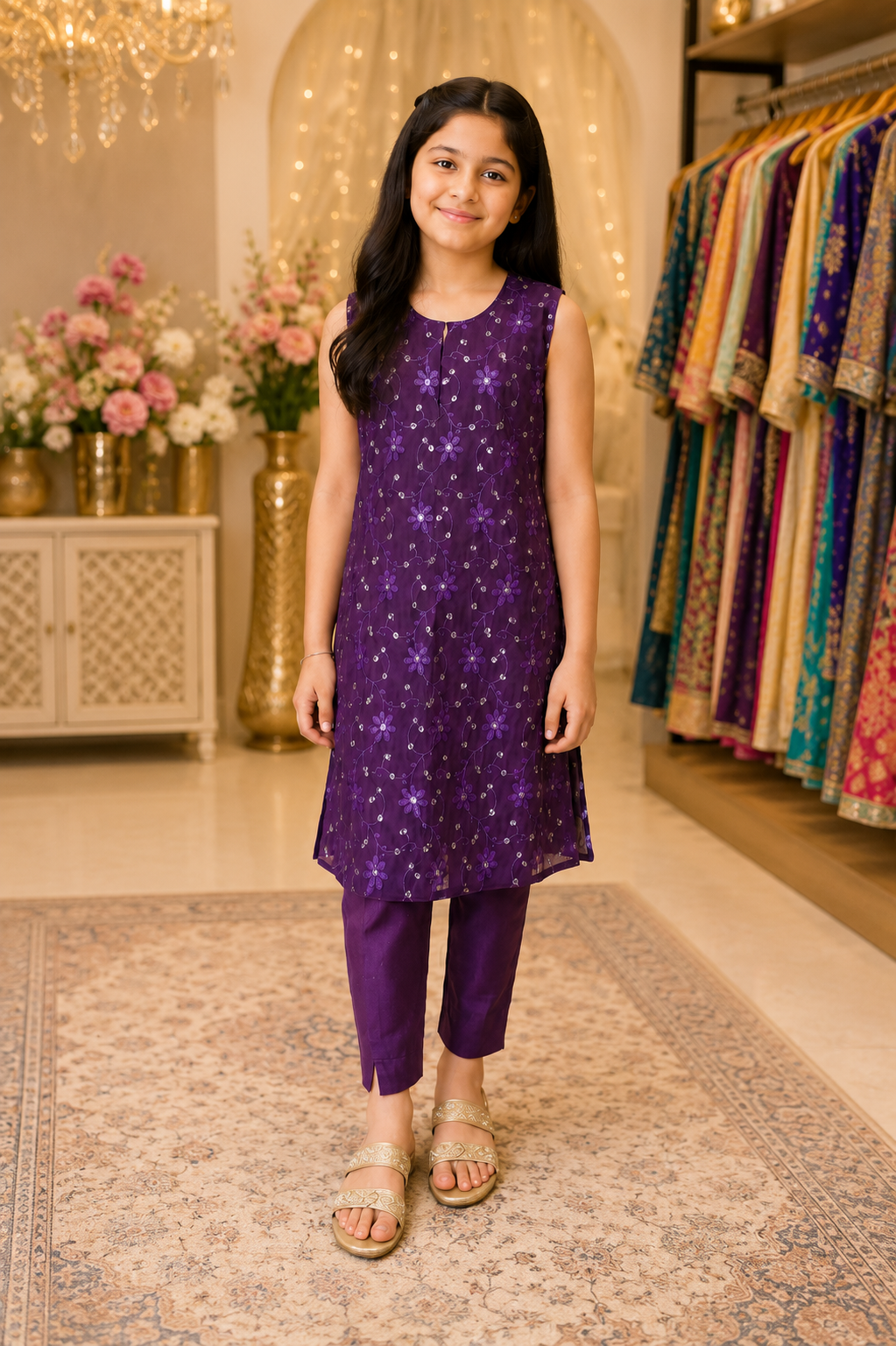 4 - piece embroidered Kameez Suit with Dupatta and Batwa. G10419 (1)