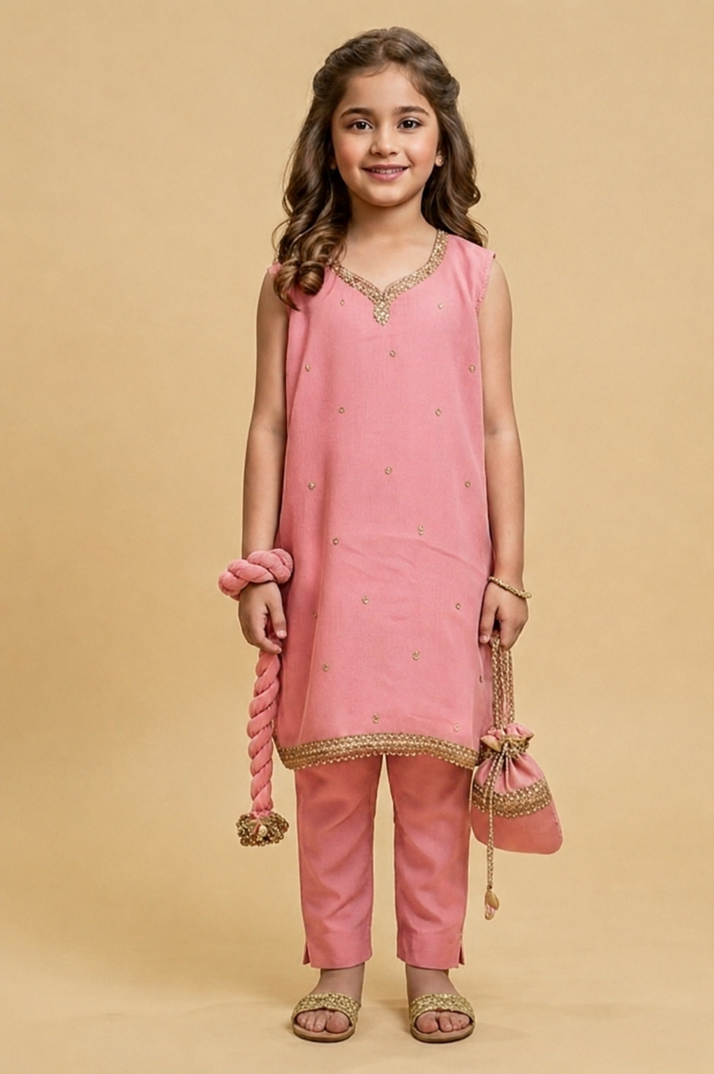 4 - piece Hand Embroidered Kameez Suit with Dupatta and Batwa. G10530