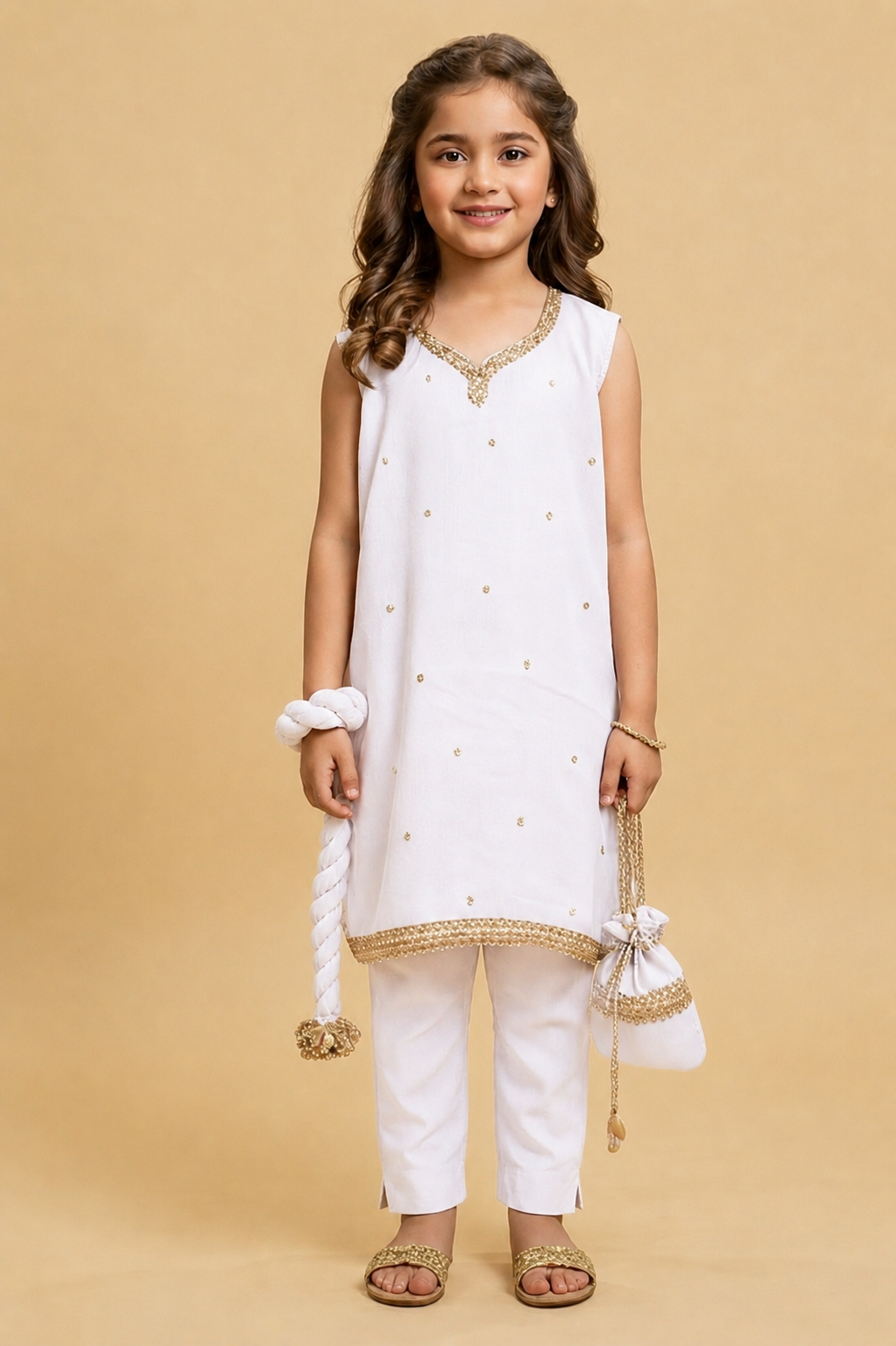 4 - piece Hand Embroidered Kameez Suit with Dupatta and Batwa. G10530