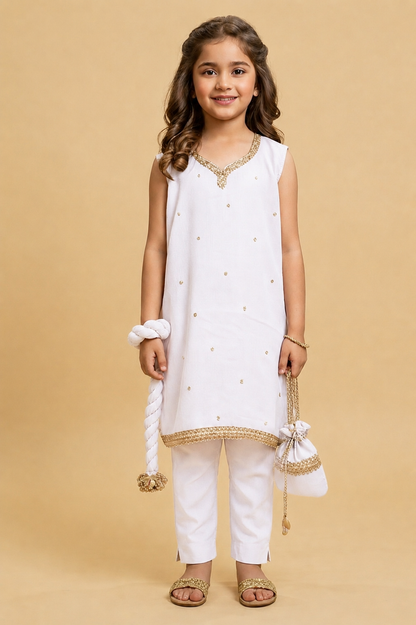 4 - piece Hand Embroidered Kameez Suit with Dupatta and Batwa. G10530