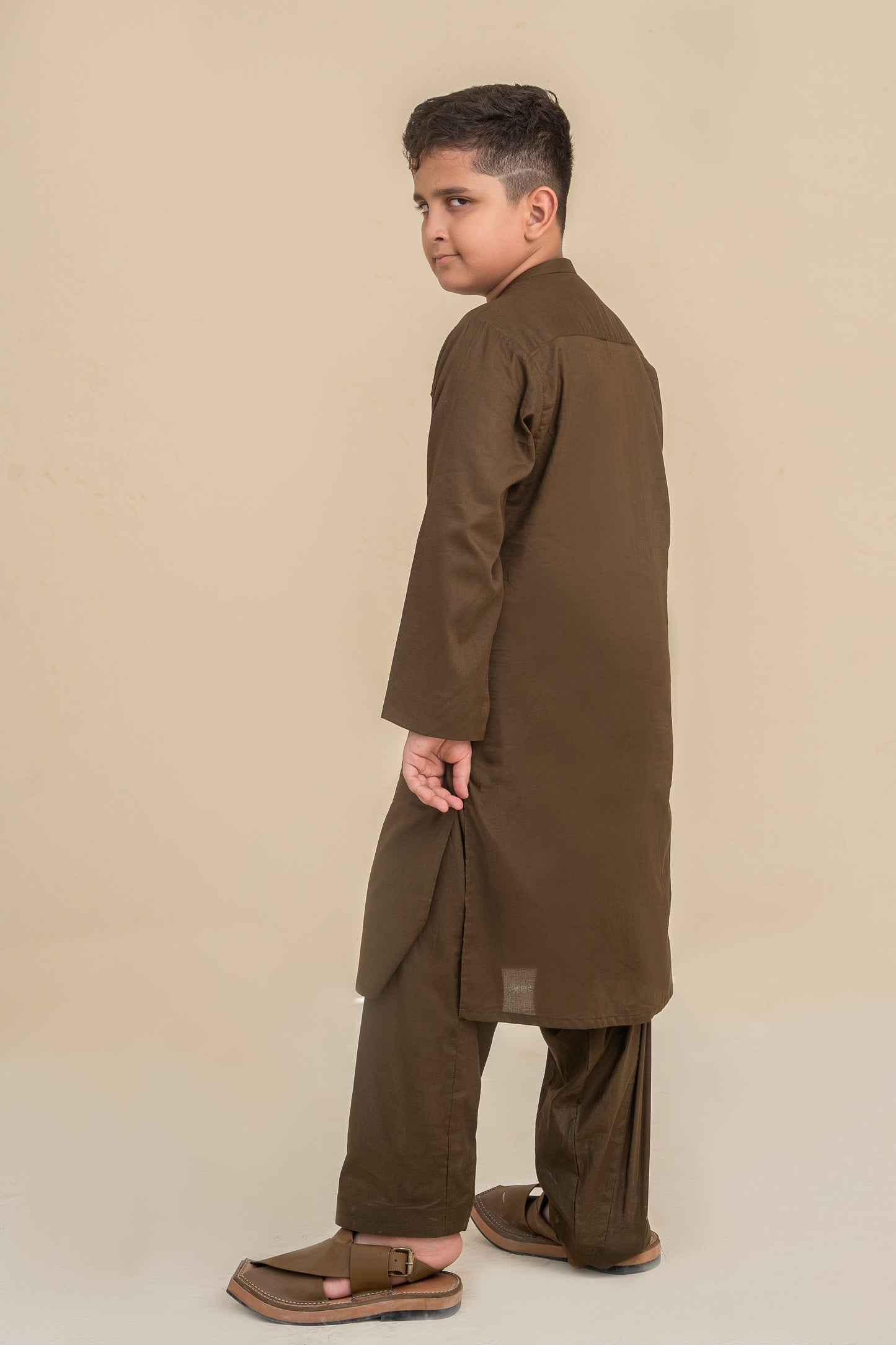 Olive green kurta shalwar.B3089