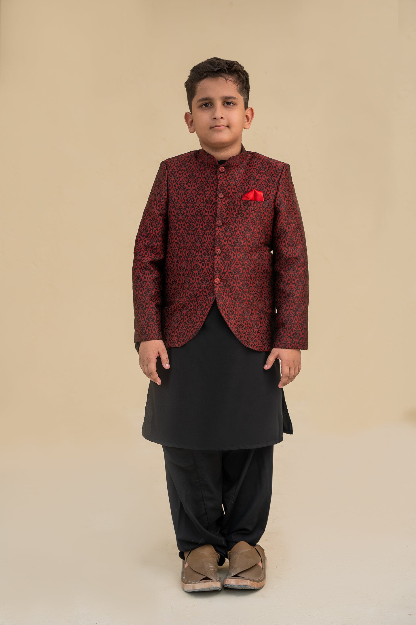 Black kurta shalwar with prince coat.B4012