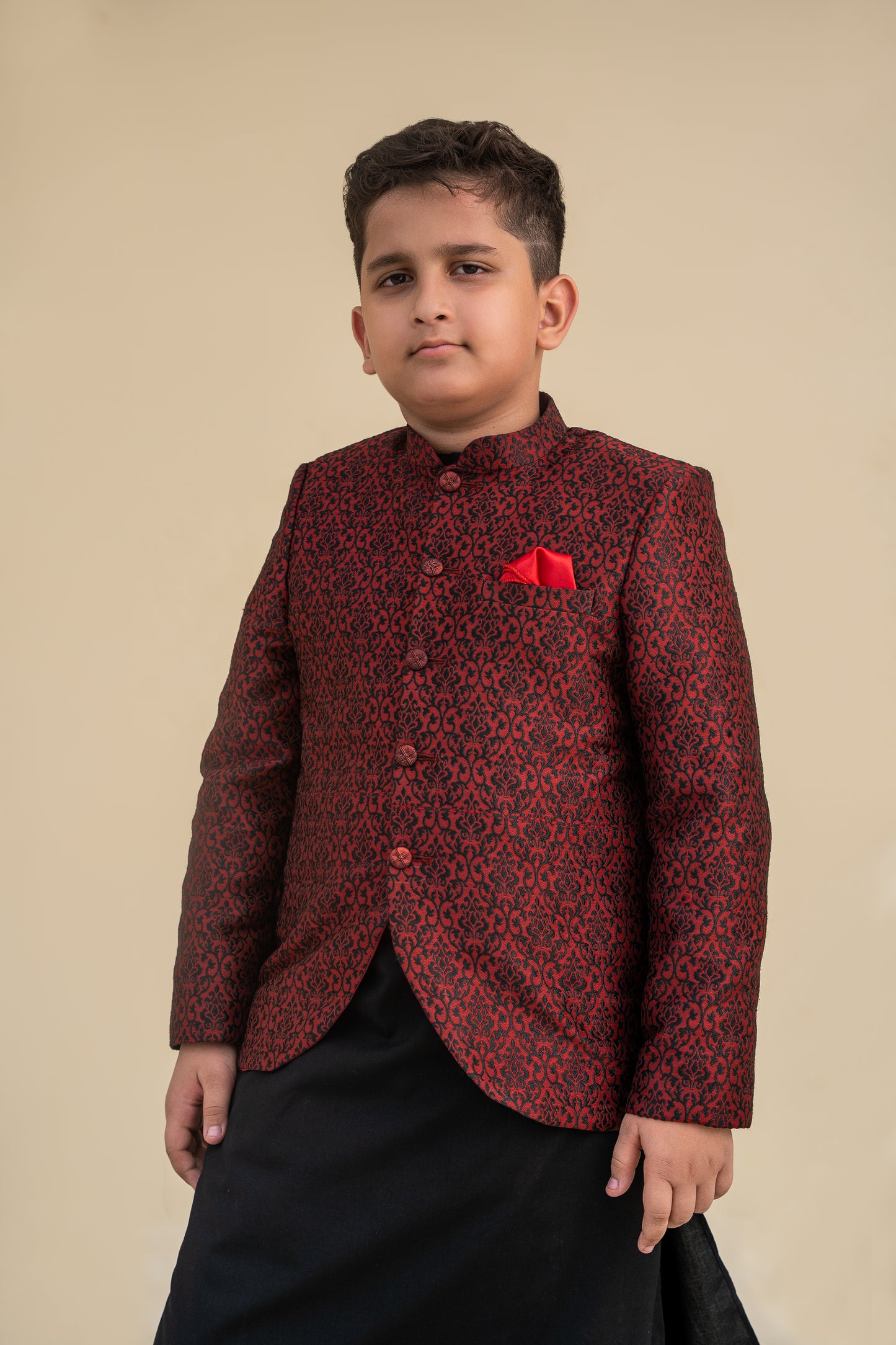 Black kurta shalwar with prince coat.B4012