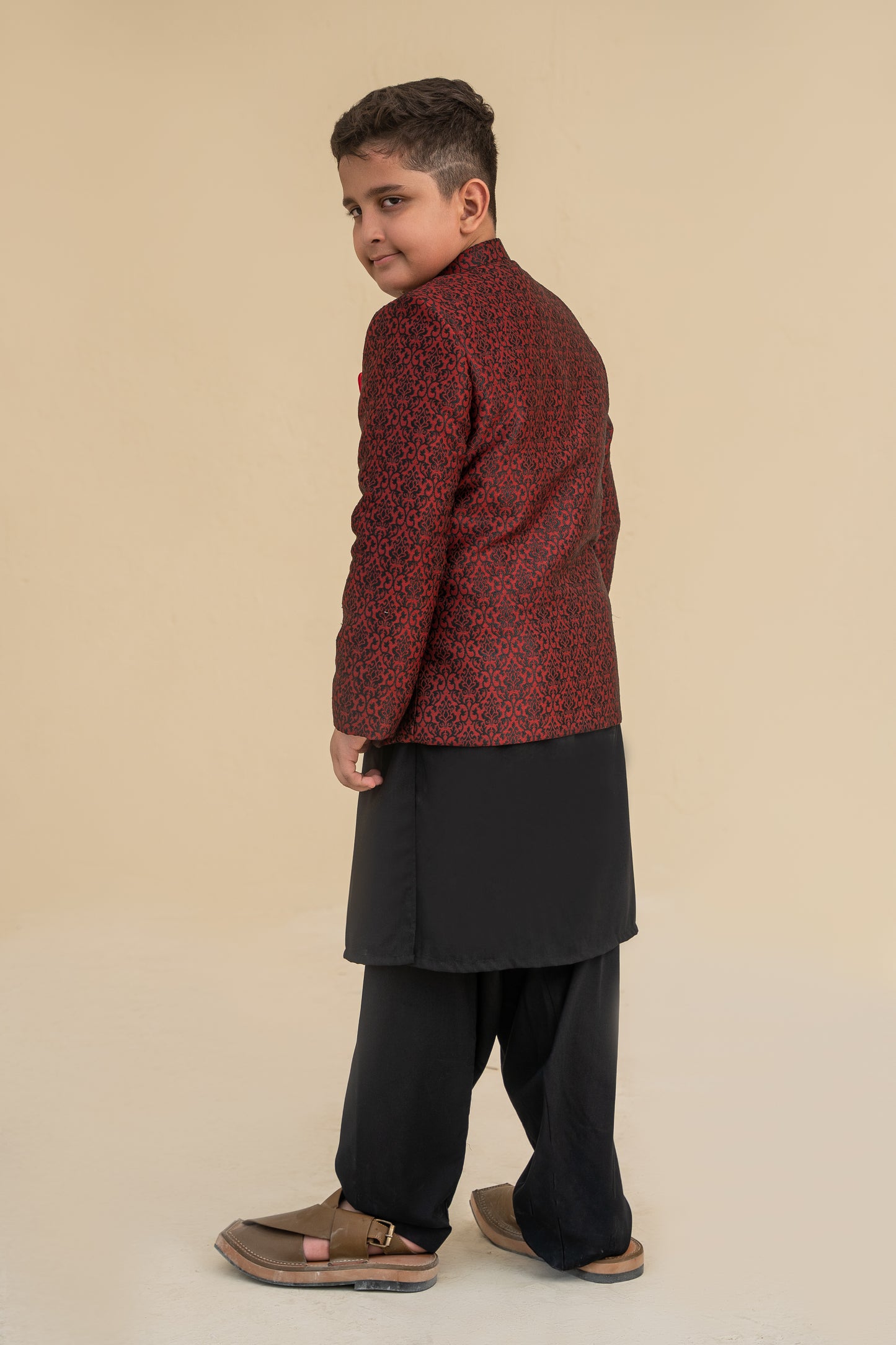 Black kurta shalwar with prince coat.B4012