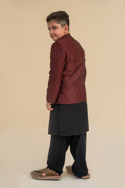 Black kurta shalwar with prince coat.B4012