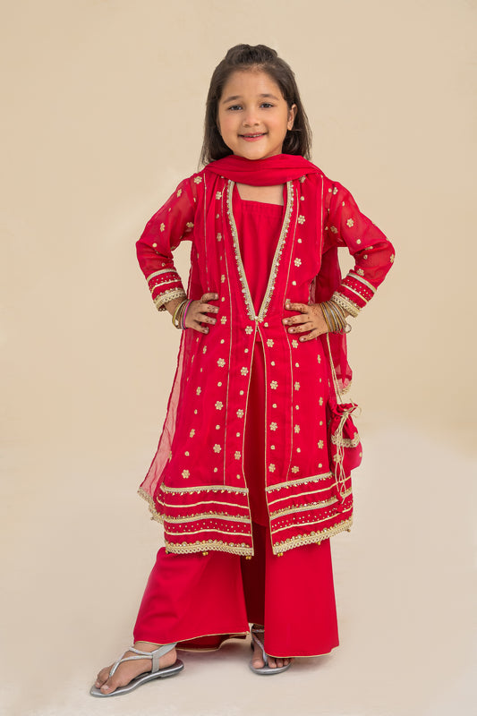 4 - piece Hand embroidered  Palazzo Suit with Dupatta and Batwa.