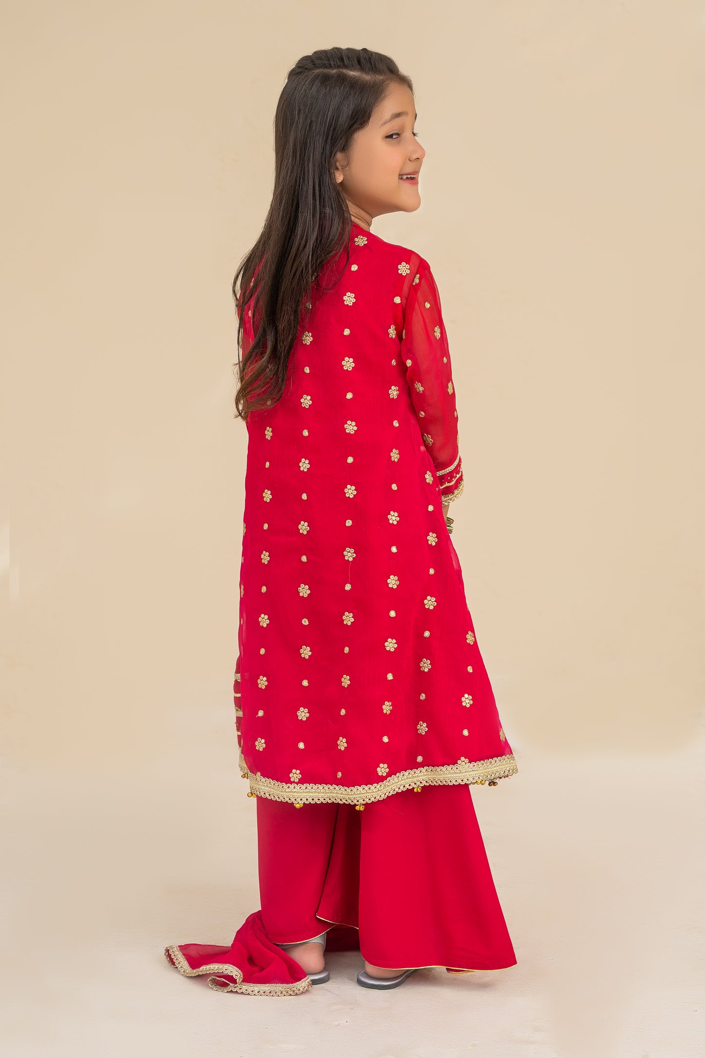 4 - piece Hand embroidered  Palazzo Suit with Dupatta and Batwa.