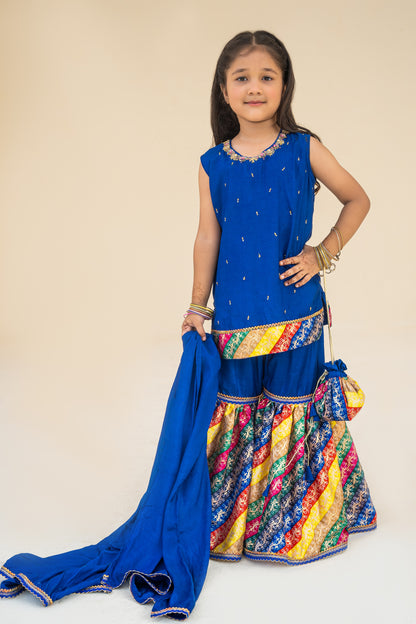 4 - piece Hand embroidered gharara Suit with Dupatta and Batwa. G10424