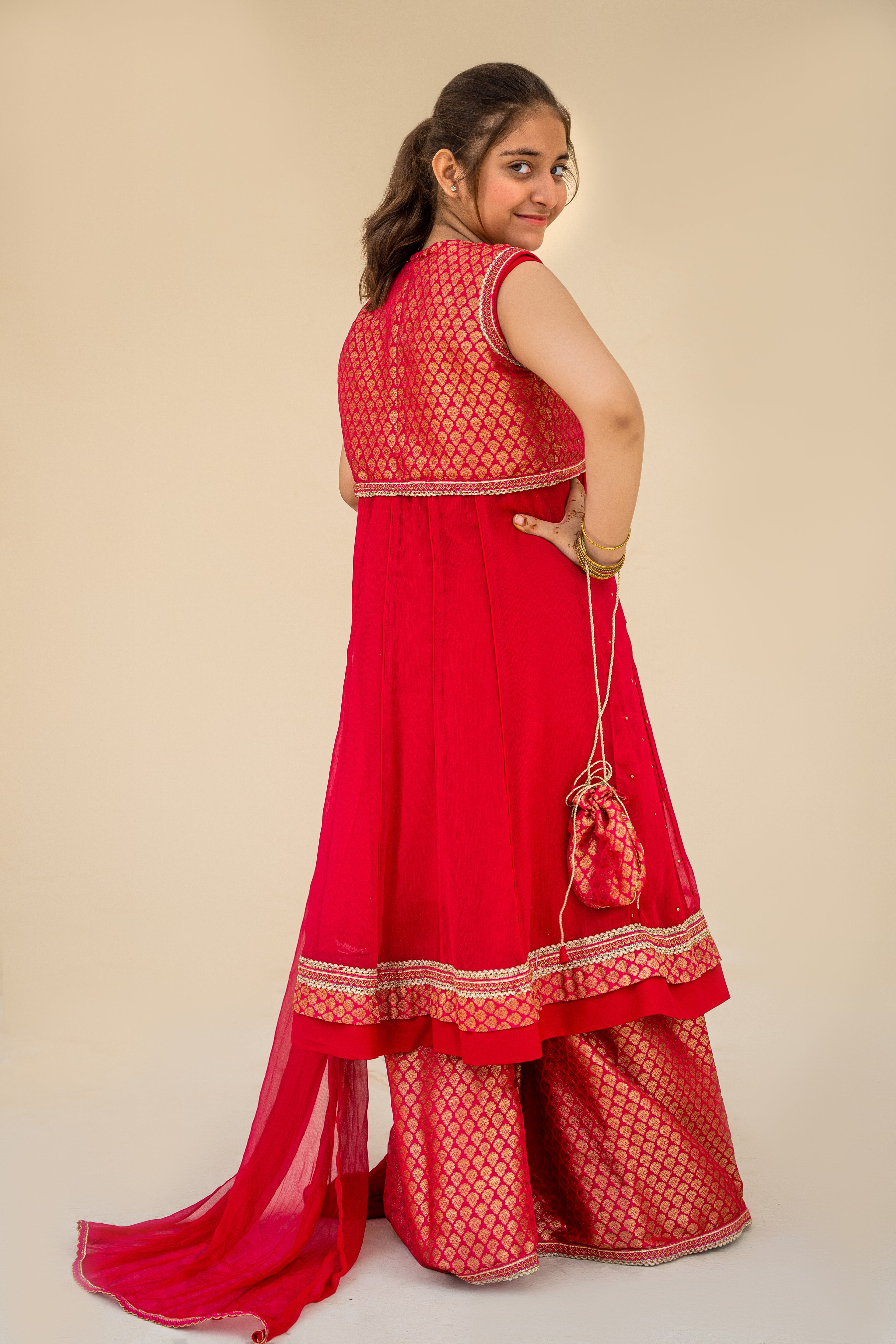 4 - piece Hand embroidered  Kameez with Palazzo, Dupatta and Batwa.G10439