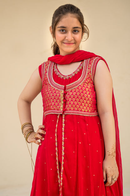 4 - piece Hand embroidered  Kameez with Palazzo, Dupatta and Batwa.G10439