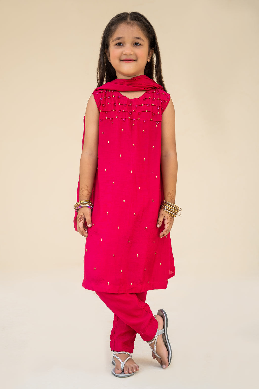 4 - piece Hand embroidered Kameez Suit with Dupatta and Batwa. G10421