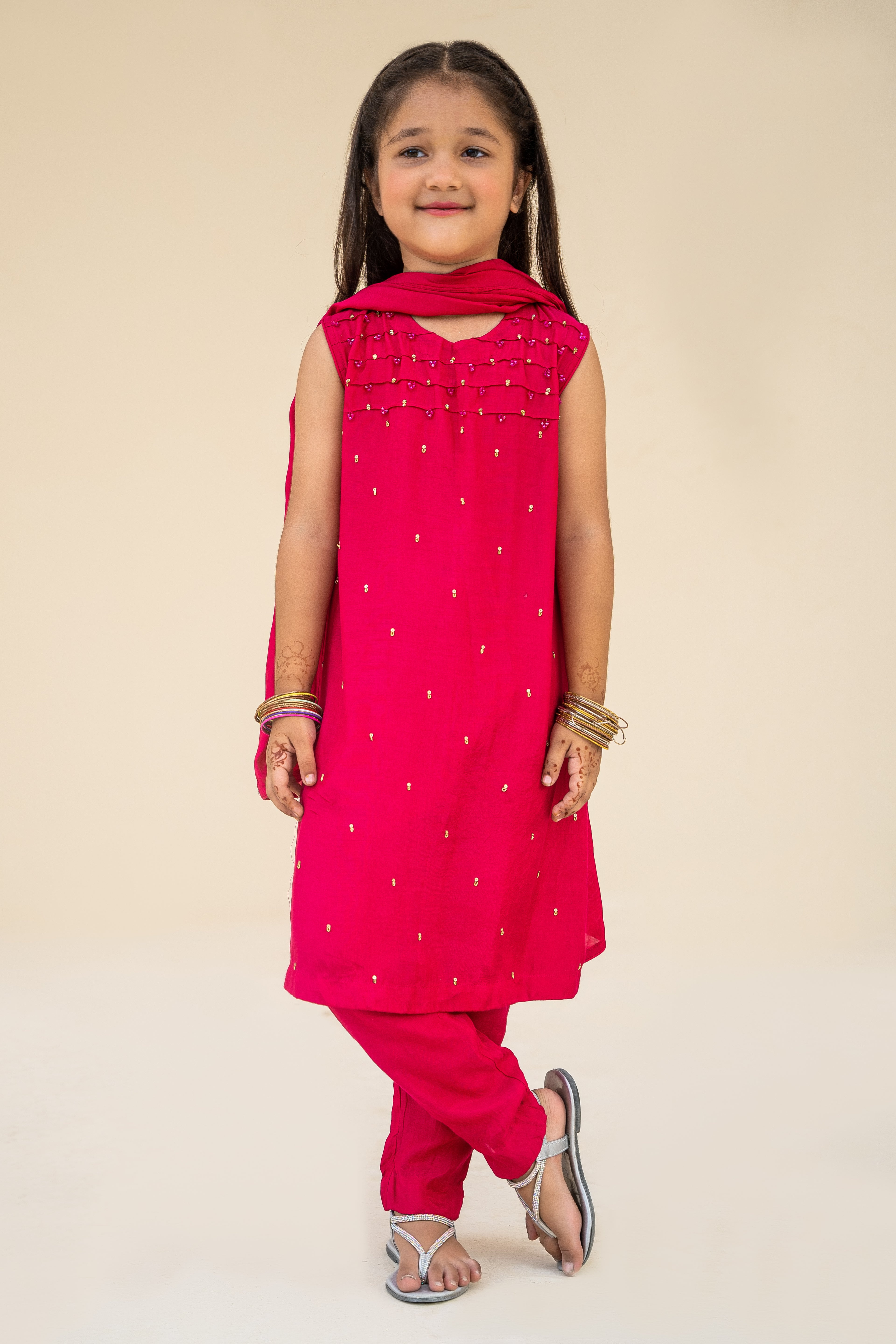 4 - piece Hand embroidered Kameez Suit with Dupatta and Batwa. G10421