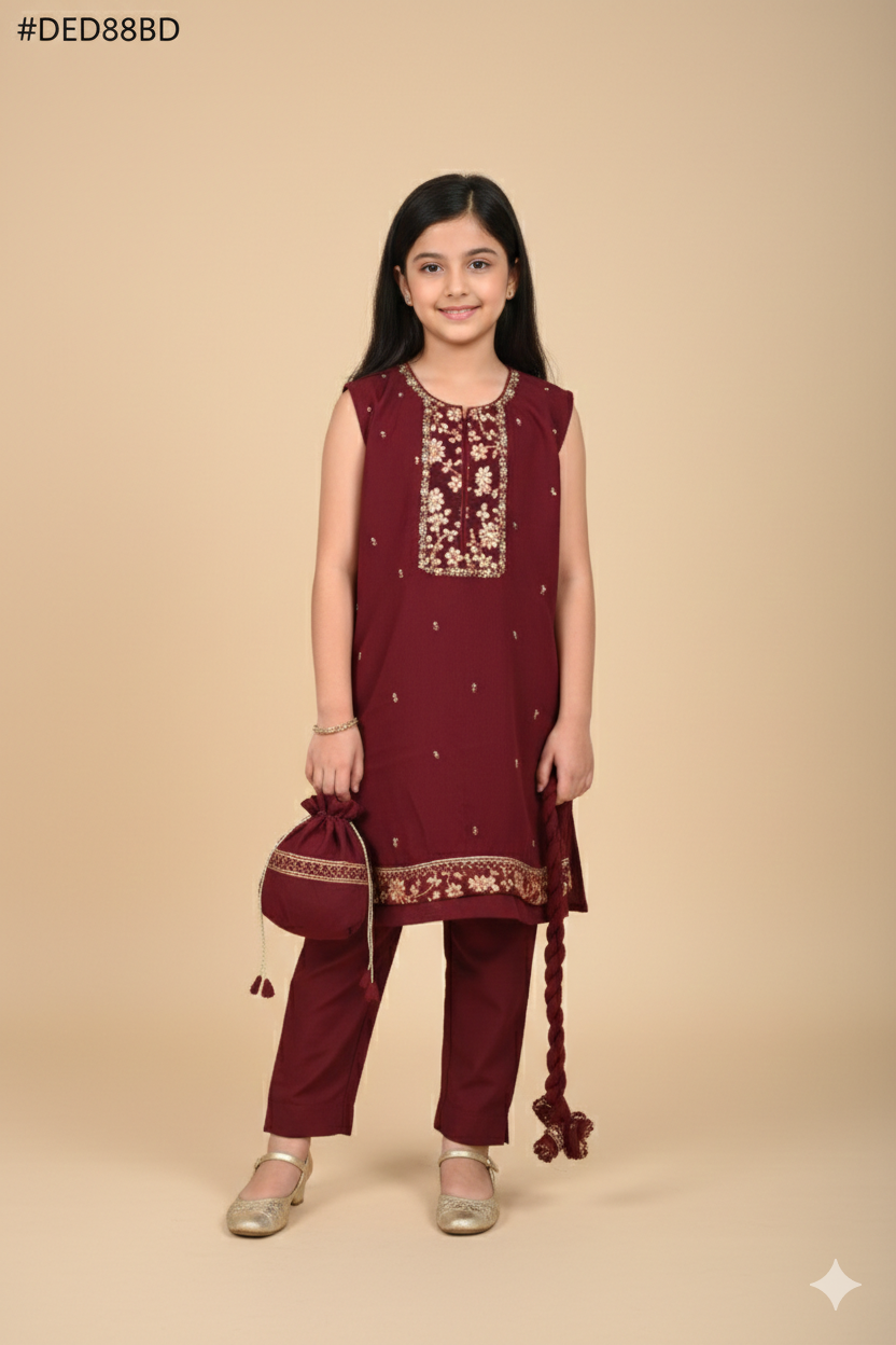 4 - piece Hand embroidered Kameez Suit with Dupatta and Batwa. G10531