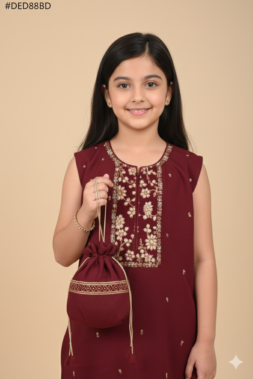 4 - piece Hand embroidered Kameez Suit with Dupatta and Batwa. G10531