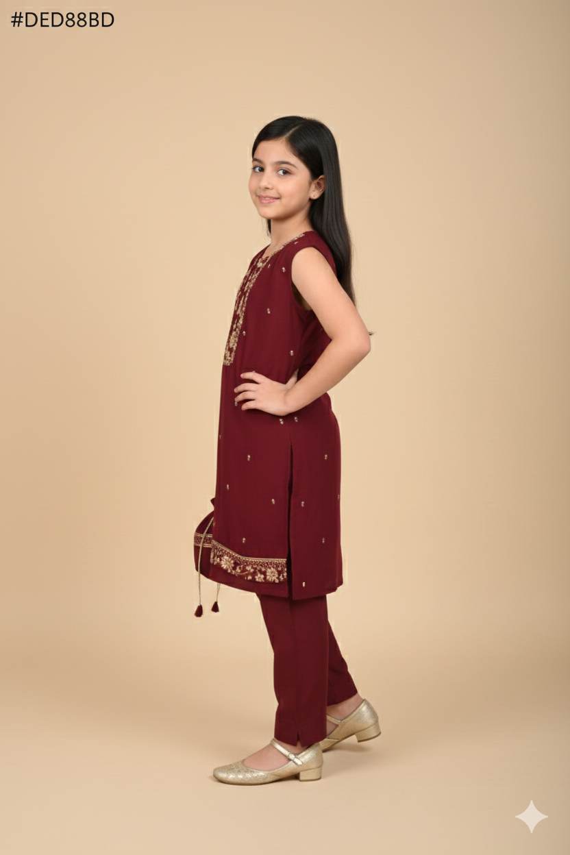 4 - piece Hand embroidered Kameez Suit with Dupatta and Batwa. G10531
