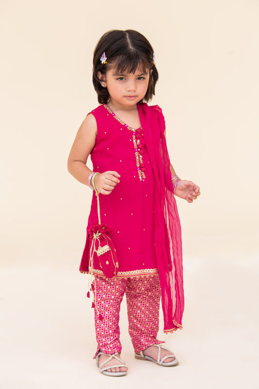 4 - piece Hand Embroidered Kameez Suit with Dupatta and Batwa. G10439