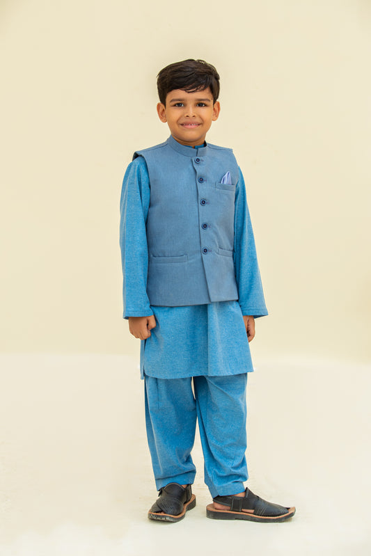 Ferozi kurta shalwar with waistcoat .B4001