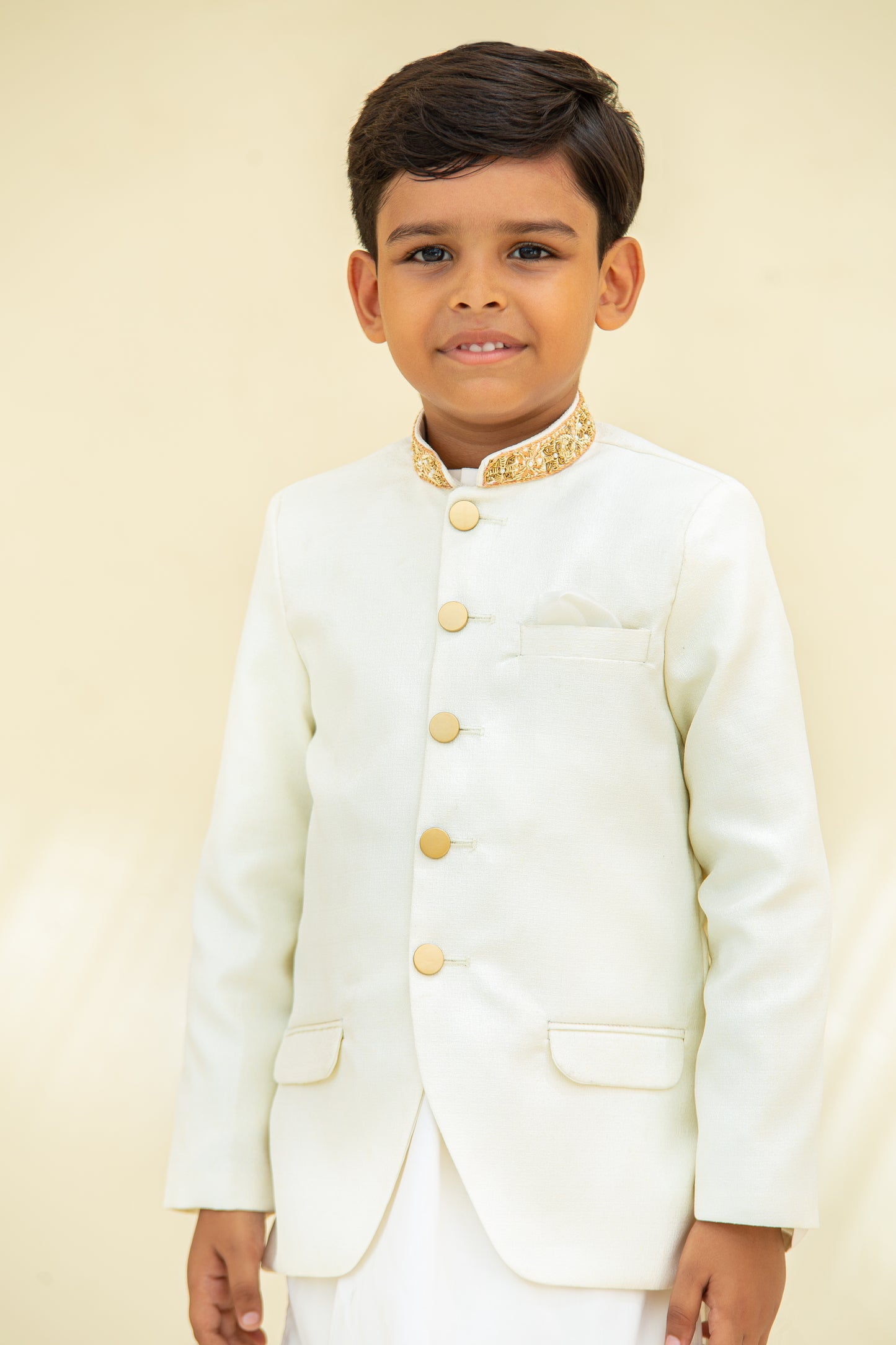 White kurta shalwar with prince coat.B4011