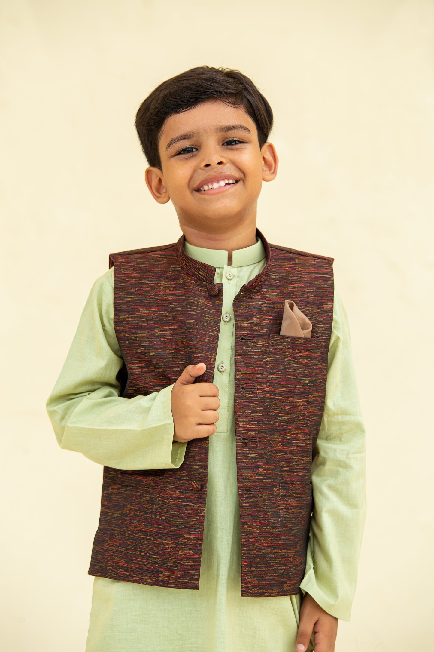 Pista green kurta shalwar with waistcoat. B 3095