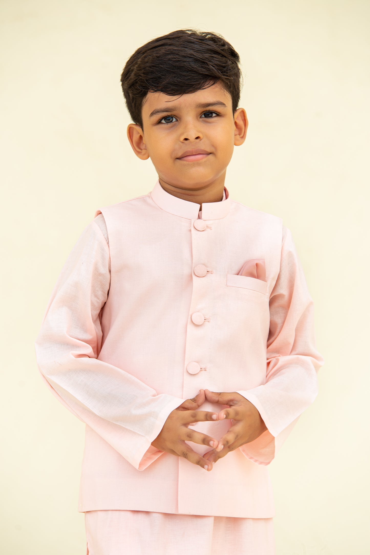 Light pink kurta shalwar with waistcoat. B3093