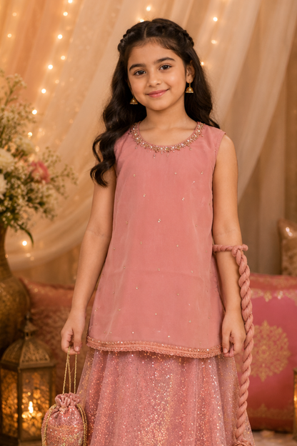 4 - piece Hand embroidered  Sharara Suit with Dupatta and Batwa.G10
