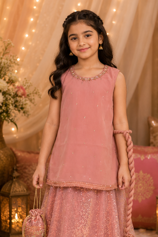 4 - piece Hand embroidered  Sharara Suit with Dupatta and Batwa.G10