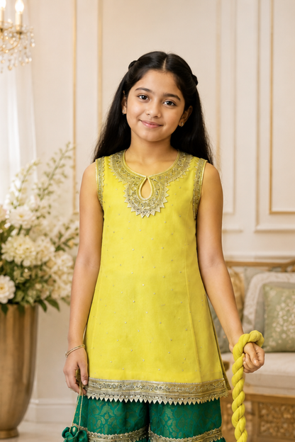 4 - piece embroidered  Gharara Suit with Dupatta and Batwa. Hyderabadi  1