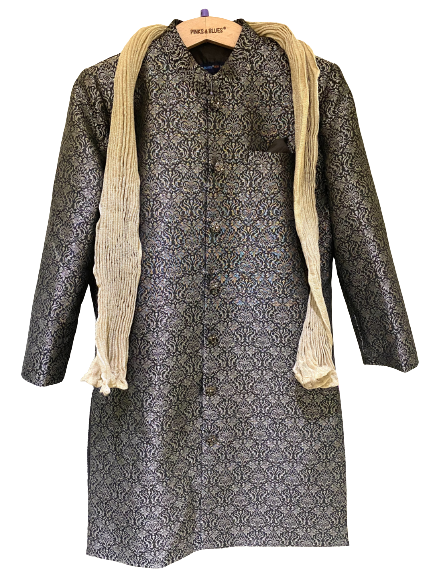Black-Golden Banarasi Sherwani - Pinks & Blues 