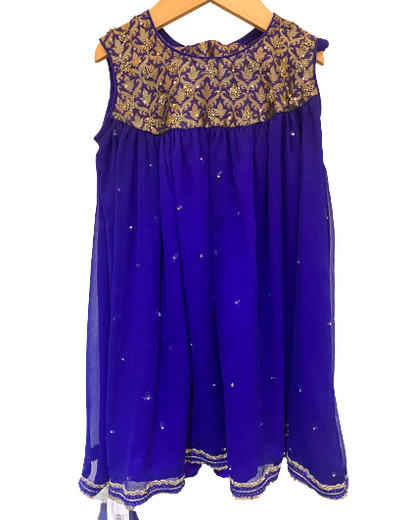 Royal Blue Chiffon Kameez with Banarasi Pants - Pinks & Blues 
