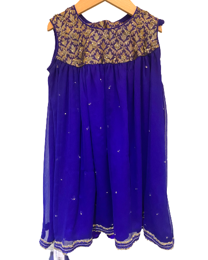 Royal Blue Chiffon Kameez with Banarasi Pants - Pinks & Blues 