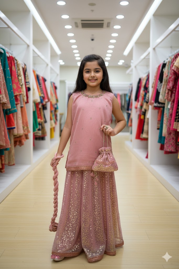 4 - piece Hand embroidered  Sharara Suit with Dupatta and Batwa.G10