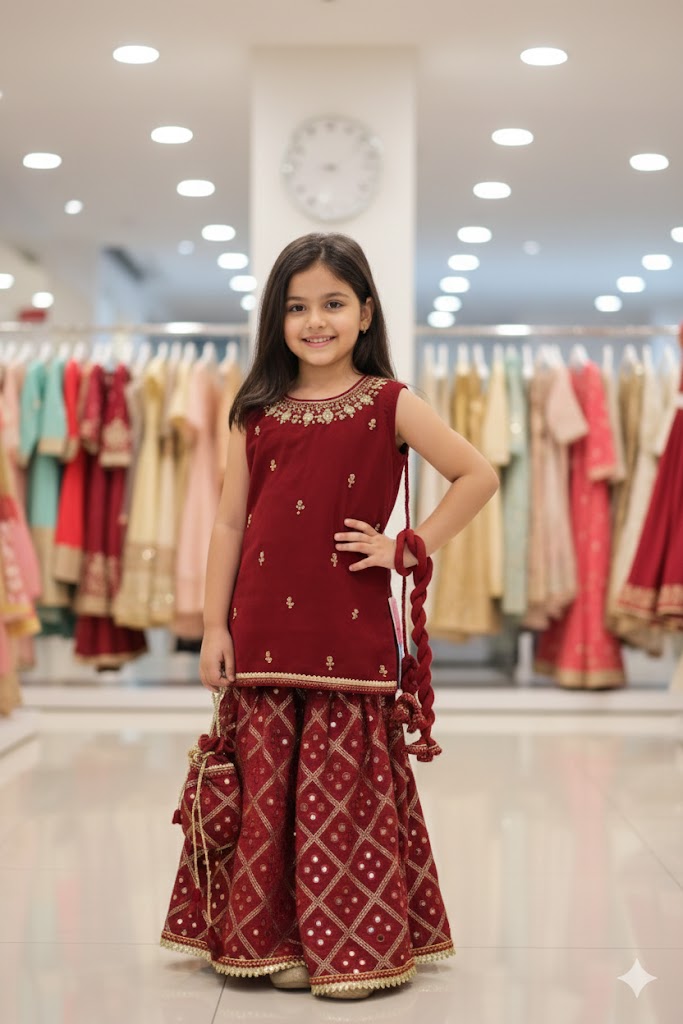 4 - piece Hand Embroidered  Sharara Suit with Dupatta and Batwa. G10504